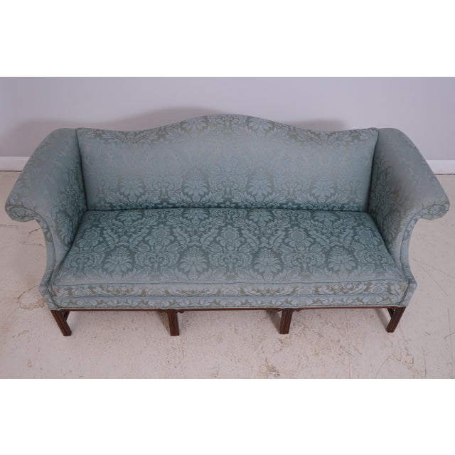 Chippendale Hancock & Moore Damask Upholstered Chippendale Sofa For Sale - Image 3 of 18