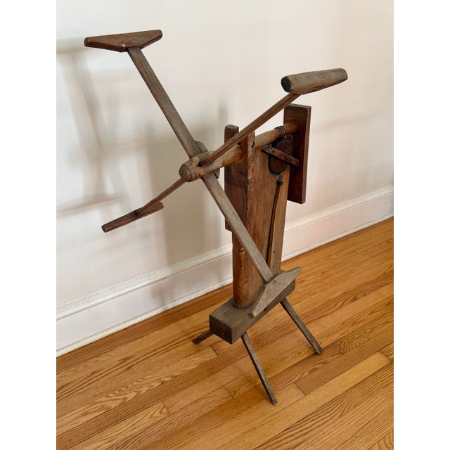 Brown Antique Primitive Wood Yarn Spinning Wheel For Sale - Image 8 of 11