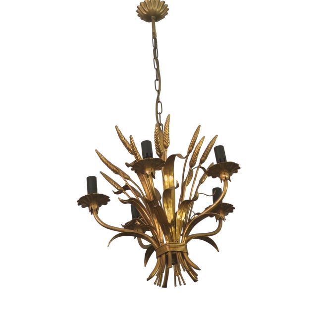 Gold-Plated Tole Wheatsheaf Chandelier by Hans Kögl, 1960s For Sale