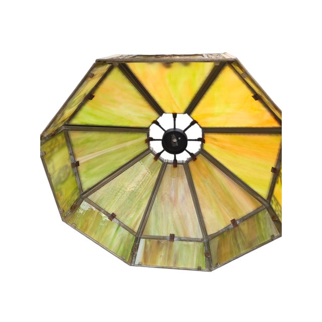 Antique Lamp Shade Green Slag Glass Hanging Light Chandelier Sarama For Sale - Image 11 of 18