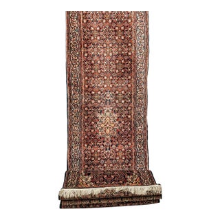 Vintage Tabriz Long Runner, Hand-Woven Wool, All Over Herati Pattern, Navy & Ivory, 3x16 For Sale