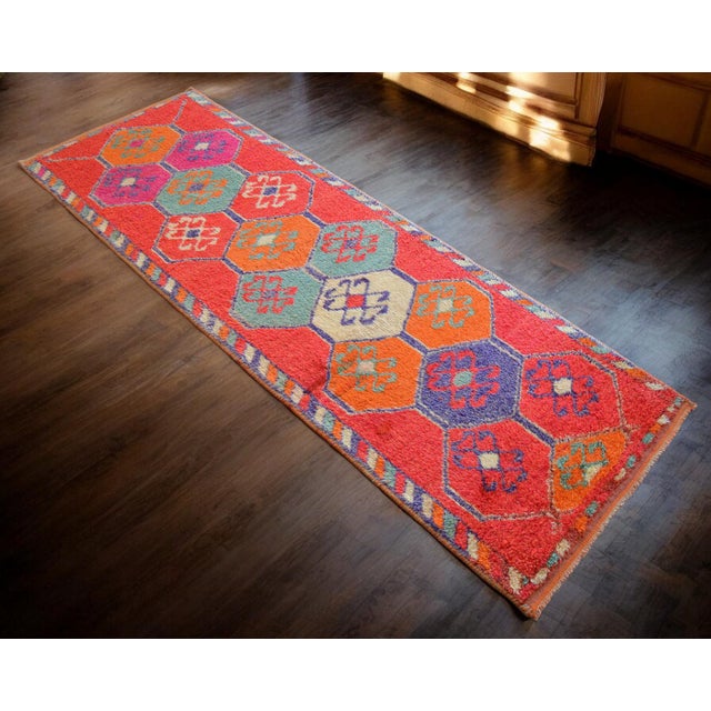 Heterodox Kurdish Runner Herki Rug. Hand-Knotted Colorful Tribal Short Runner - 3′6″ × 10′4″ For Sale - Image 4 of 16