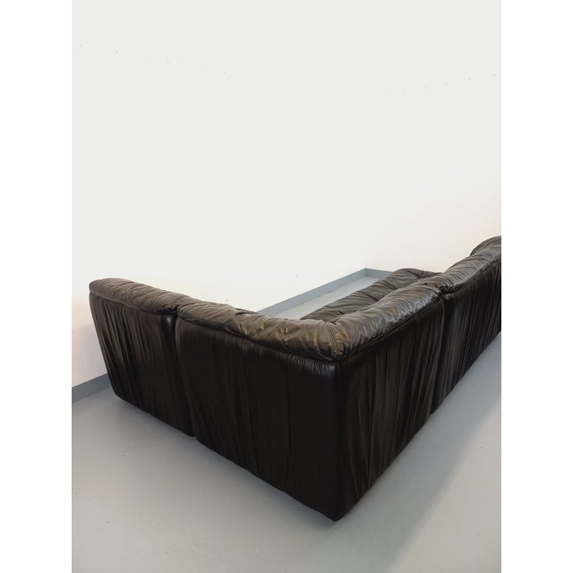 Vintage Corner Sofa in Black Leather with Integrated Bed, 1970s, Set of 3 For Sale - Image 12 of 18