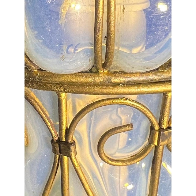CVenetian Opal Glass Lanterns and Sconce, Murano, 1950s, Set of 2 For Sale - Image 11 of 18