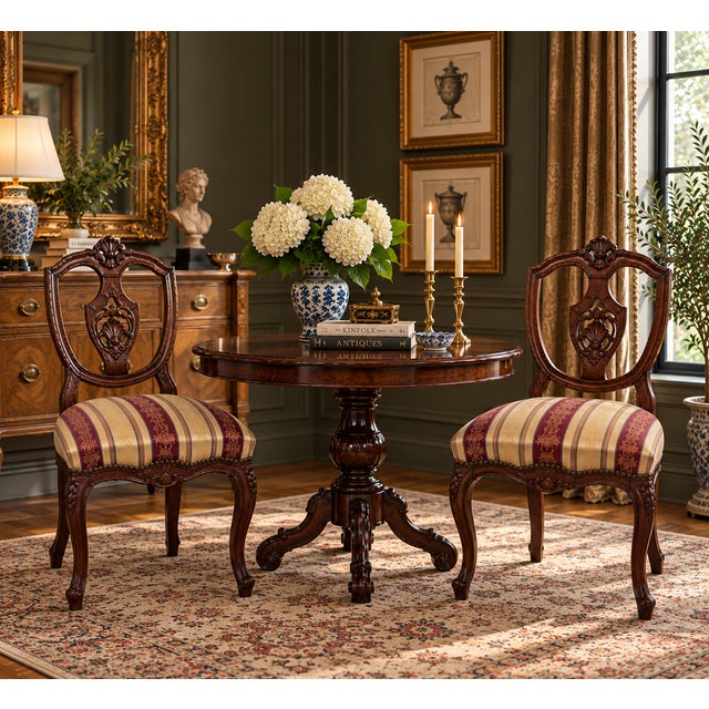 Early 20th Century Pair of French Louis XV Style Carved Walnut Side Chairs With Burgundy & Gold Damask Upholstery For Sale - Image 18 of 18