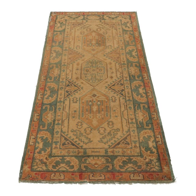 Late 18th Century Antique Oushak Runner in Golden-Beige With Geometric Medallions - Rug & Kilim For Sale - Image 5 of 8