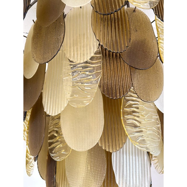 Large Contemporary Chandelier Tan Brown Tapestry Murano Glass by Ad, Italy For Sale - Image 9 of 12