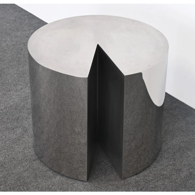 A stunning Solid Stainless Steel round side table with brushed and polished finish. This unique side table or end table is...