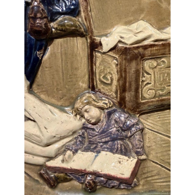 Historicism Porcelain Majolica Relief Image of a Mother with Children in a Room, 1890s For Sale - Image 9 of 13