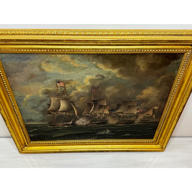 English War of 1812 Marine Sea Battle Oil Painting — Old Ironsides Uss Constitution Captures HMS Cyane & HMS Levant, English School c.1830 Framed For Sale - Image 3 of 18