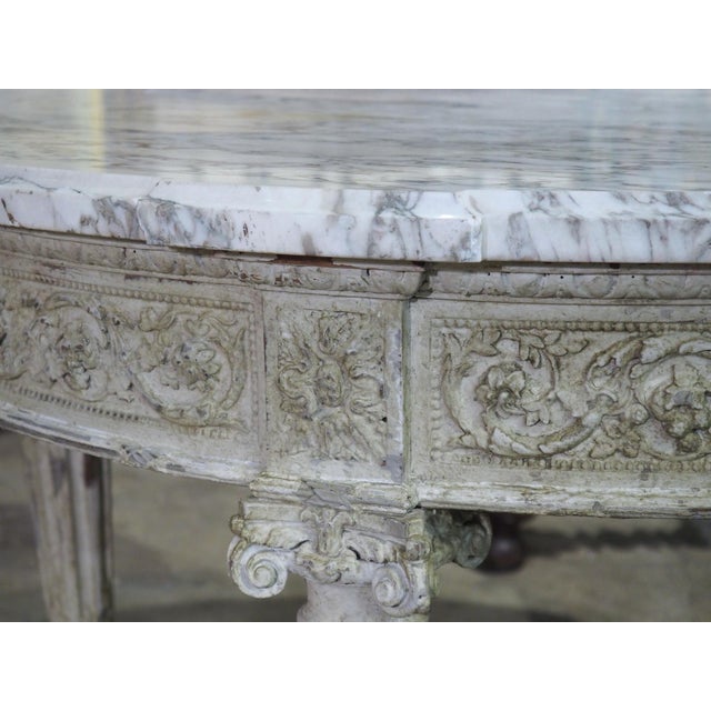 Antique French Louis XVI Style Painted Center Table With Marble Top, Late 1800s For Sale - Image 4 of 18