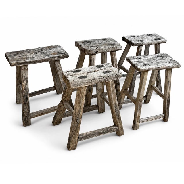 Mid 20th Century Vintage Rustic Elm Wood Work Stool For Sale - Image 5 of 8