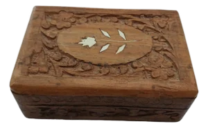 Vintage Mid Century Wood Trinket Box Catch All Farmhouse Brown Mother of Pearl Floral