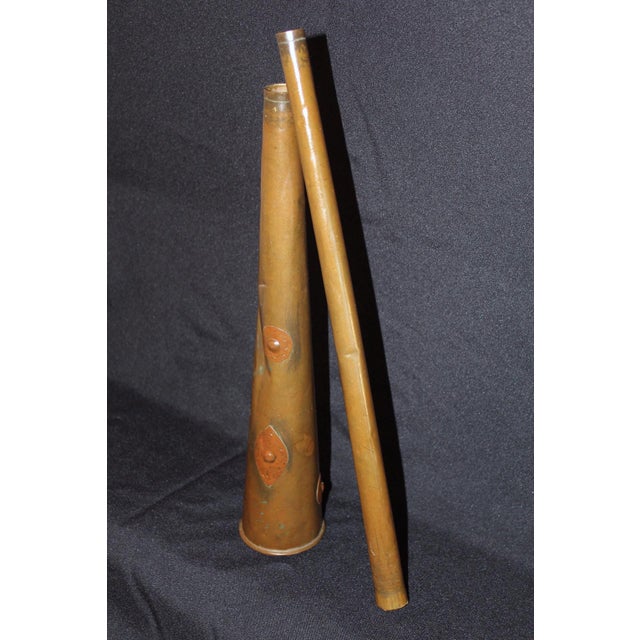 Traditional Antique Copper Horn Vessel 33” Tall | Handcrafted Riveted Primitive Folk Decorative Object For Sale - Image 3 of 9
