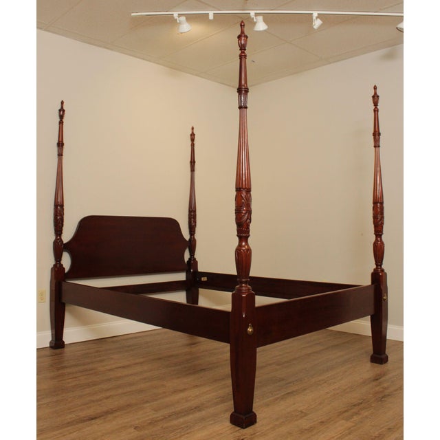 Traditional Link Taylor Solid Mahogany Queen Size Rice Carved Poster Bed For Sale - Image 3 of 13