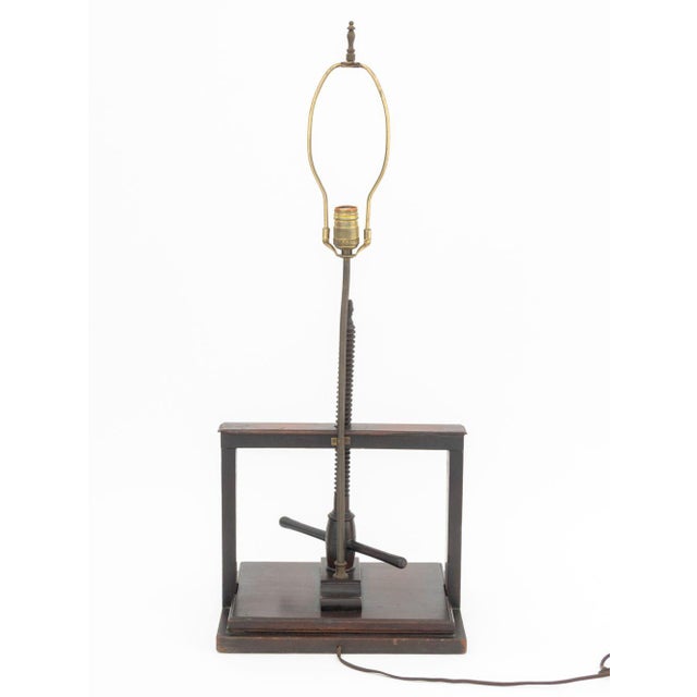 Wood Antique Mahogany Book Press Mounted as a Lamp For Sale - Image 7 of 7