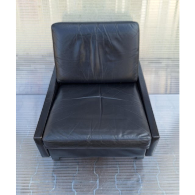 Vintage German Lounge Chair Conseta in Black Leather with Gray Steel Sled Feet by F.W.Möller for Cor, 1970s, in Good...