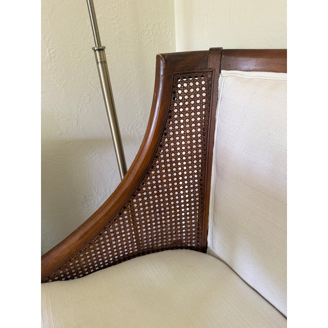 Ivory Vintage Cane-Back Upholstered Settee / Loveseat For Sale - Image 8 of 9