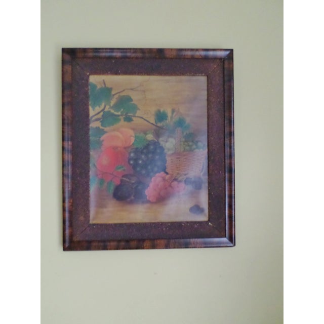 Antique Folk Art Painting on Canvas of Fruit in Early Deceptive Painted Frame For Sale - Image 4 of 8
