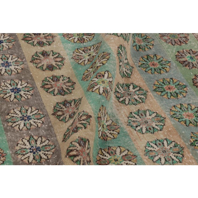Textile Vintage Distressed Rug, Polychromatic Geometric Floral Motifs - Rug & Kilim For Sale - Image 7 of 8