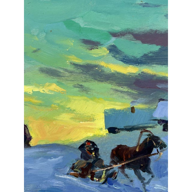 Oil Painting Winter Evening Village Yuriy Suprunchuk For Sale - Image 6 of 11