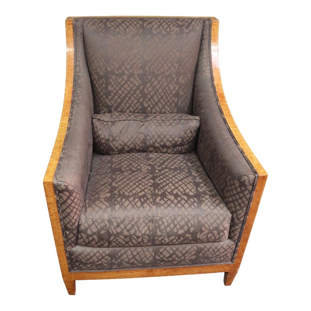 Pair Art Deco Style Maple Upholstered Lounge Chairs For Sale