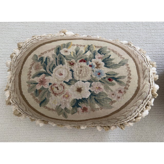 French Set of 3 Luxury 18" Oval Hand-Woven Aubusson Tapestry Pillows - Down Filled For Sale - Image 3 of 4