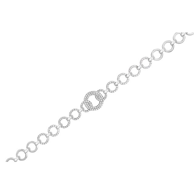 Haus of Brilliance .925 Sterling Silver 1.00 Cttw Diamond Interlinking Open Circle Link Bracelet For Sale - Image 4 of 6