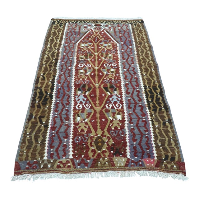 Vintage Turkish Kilim Flat Weave Rug For Sale