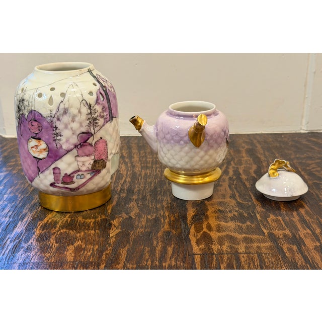 Limoges, France Rare Antique Jean Pouyat Limoges (j.p.l.) Hand-Painted Japonisme Veilleuse Tea Warmer, France For Sale - Image 4 of 18