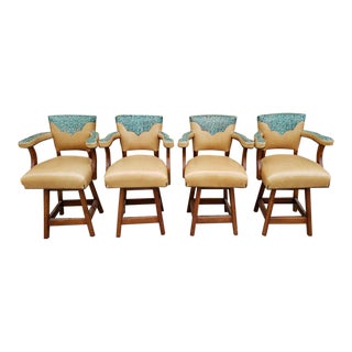 1970s Vintage King Ranch Saddle Shop Southwestern Bar Stools- Set of 4 For Sale
