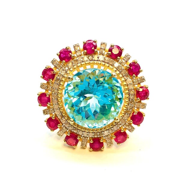 Bochic "Orient" Vintage African Ruby, Topaz & Diamond Ring Set In 18K Gold & Silver For Sale In New York - Image 6 of 18