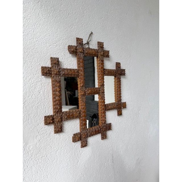 Wood Tramp Art Mirror Frames, 1890s, Set of 2 For Sale - Image 7 of 18