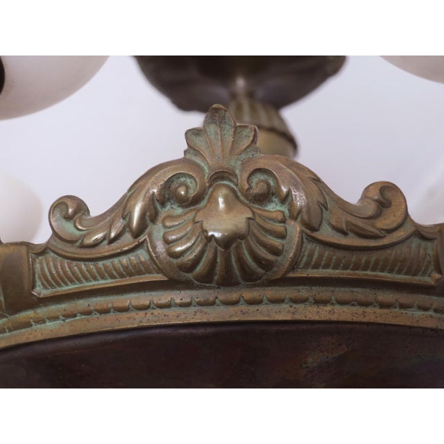 Brown Antique Bronze and Alabaster Chandelier with Verdigris Patina, 1910 For Sale - Image 8 of 12