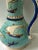 Turkish turquoise jug decorated with sailboats or tirenes and cobalt blue clouds. Blue decorated handle. Circa 1970. Great...