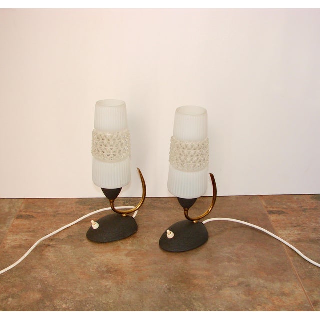Black Mid-Century Lamps in Brass and Glass, 1960s, Set of 2 For Sale - Image 8 of 9