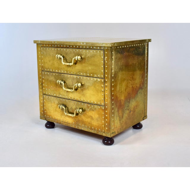 Serried Spain Brass Clad Chest, Nightstand, 1970's For Sale In Philadelphia - Image 6 of 14