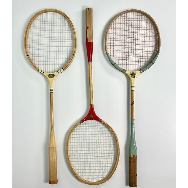 Mid-Century Modern Mid-Century Boho Chic Vintage Badminton Rackets - Set of 3. For Sale - Image 3 of 9