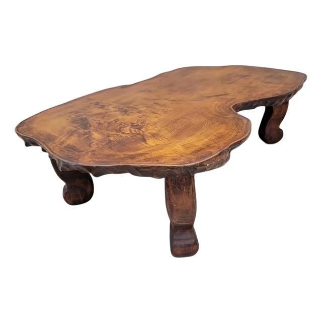 Mid 20th Century Nakashima Style Live Edge Low Profile Rustic Coffee Table For Sale