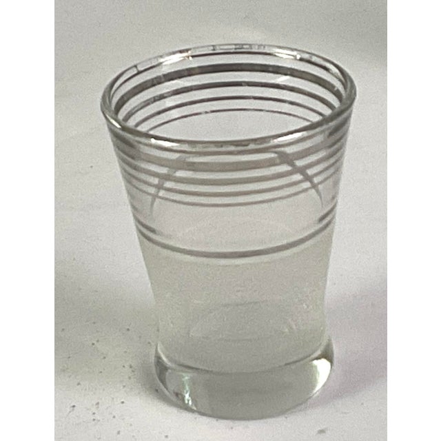 1960s Macbeth-Evans Glass Co,-Mid-Century Art Deco, Silver Banded, Textured and Frosted Ice Bucket and Assorted Glasses – 12 Pieces in All For Sale - Image 4 of 6