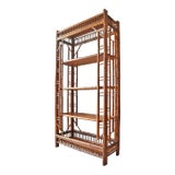 Vintage Chinese Chippendale Brighton Pavillion Style Regency Tall Bamboo Tortoise Etagere Shelving Unit For Sale