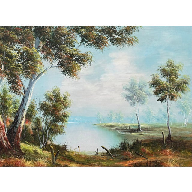 Tranquil Australian Landscape with Eucalyptus Trees - Vintage 20th Century Art 1960 Circa For Sale - Image 4 of 14