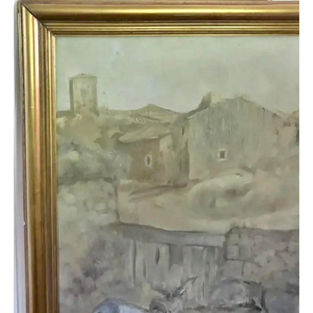 Wood Large Mid Century Spanish Oil on Canvas Painting - Tres Burros, Signed and Dated For Sale - Image 7 of 12