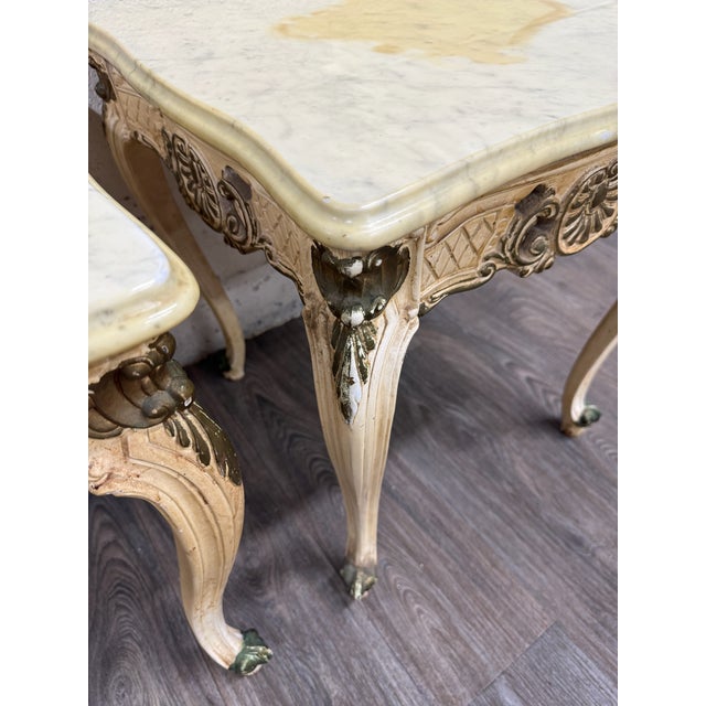 Vintage Italian Louis XV Style Marble Top End Tables - Pair For Sale - Image 9 of 16