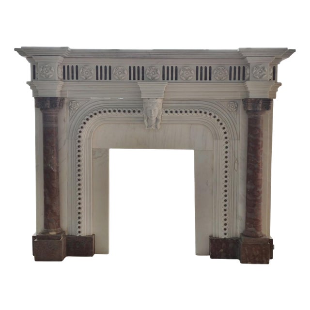 Striking Neoclassical Marble Fireplace Mantle with Red Marble Columns For Sale