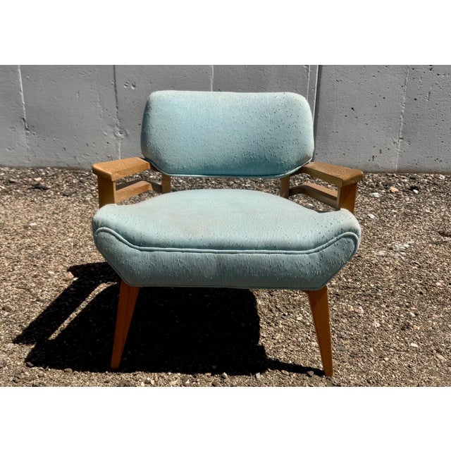 Vintage Mid Century Modern armchair attributed to Brown Saltman by either Paul Laszlo or John Keal, c. 1950's. Light wood,...