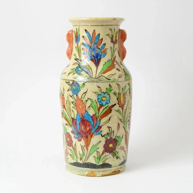 Antique Middle Eastern Qajar Dynasty Pottery Vase, in Very Good conditions. Designed 1890 to 1919