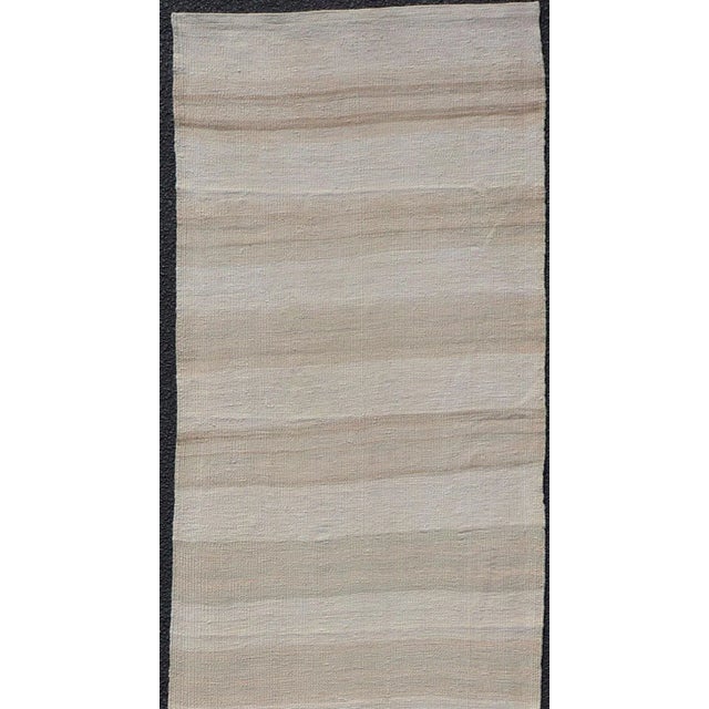 Textile Mid 20th Century Vintage Turkish Kilim Runner With Stripes in Light Taupe and Neutral Tones For Sale - Image 7 of 11
