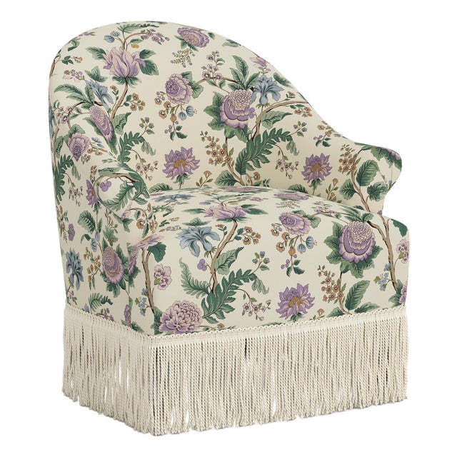 Josephine Fringe Chair in Lilac Tree of Life Floral For Sale