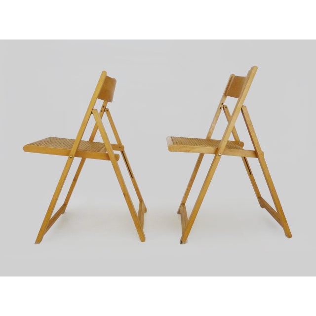 Set of Vintage Folding Chairs in Beech and Canework, 1970s For Sale - Image 4 of 11